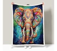 Genérico Manta de Franela y Borreguillo para Cama y Sofá, Elefante Manta Sherpa Franela Reversible Suave, Elefante Mandala Colorido Mantas para Cama Invierno gordas para sofá, Cama 130 x 150 cm