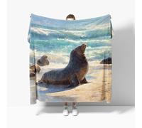 Genérico Manta Foca de Playa Animal Manta de sofá de Viaje, Cobija refrescante Transpirable, Batamanta Mujer, Suave y cómoda de sofá Azul, para otoño e Invierno XL 130x150 cm
