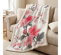 Genérico Manta Forro Polar Sherpa - 150 x 180 cm, Reversible, Suave, Cálida y Acolchada, Ligera, Todas Las Estaciones, para Sofá y Cama, Rosa, Pintura A Tinta Floral Libélula