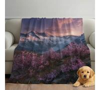 Genérico Manta Franela con Naturaleza Landscape Montañas Nevadas Flores, Suave, Cálida y Acogedora, Rosa Púrpura 150cm x 180cm, Ideal para la Cama o Momentos, Transpirable, Ligera y Fácil de Lavar