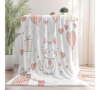 Genérico Manta Gato Globo En Forma De Corazón, 150x200 cm Suave Ligera cálida acogedora Lujosa Manta Estilo De Dibujos Animados para Sala de Estar Ropa de Cama sillón y sofá Regalos para Adultos