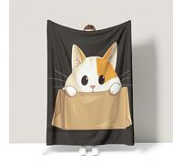 Genérico Manta Manta de Franela Lujosamente Suave para Cama Cobija Térmica para Sofá Suave y Cálida 230 x 230 cm Motivo Fruta Blanca Naranja Animado Animal Gato