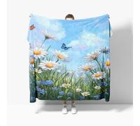 Genérico Manta Margarita Y Mariposa En Acuarela Manta de sofá de Viaje, Cobija refrescante Transpirable, Batamanta Mujer, Suave y cómoda de sofá Azul, para otoño e Invierno XL 130x150 cm