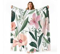 Genérico Manta Polar con Estampado Flores Rosas Hojas Verdes, Planta para Sofá de Microfibra Manta de Felpa Suave Manta de Cama o de Sala de Estar 180x200 cm