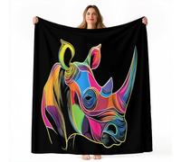 Genérico Manta Polar con Estampado Rinoceronte Colorido, Abstracto para Sofá de Microfibra Manta de Felpa Suave Manta de Cama o de Sala de Estar 80x150 cm