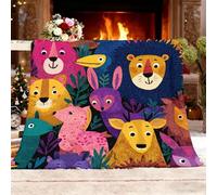 Genérico Manta Refrescante XL 130x150 cm Mundo Animal de Dibujos Animados Manta Verano, Transpirable Suave Anti Estático Vistoso Mantas para Cama Alivia Sudor y Ayuda Sueño para Cama Sofá