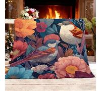 Genérico Manta Refrescante XL 150x200 cm Flores Y PáJaros Pintados Manta Verano, Transpirable Suave Anti Estático Vistoso Mantas para Cama Alivia Sudor y Ayuda Sueño para Cama Sofá