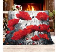 Genérico Manta Refrescante XXL 180x200 cm Arte Pintura Al óLeo Flores Rojas Manta Verano, Transpirable Suave Anti Estático Gris Mantas para Cama Alivia Sudor y Ayuda Sueño para Cama Sofá
