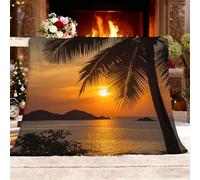 Genérico Manta Regalo L 100x130cm Atardecer En La Playa con Cocoteros Sofá Sherpa Lana de Franel Suave cómodas Mantas de Felpa Amarillo Anaranjado Manta para Cama el Hogar Silla Viajes Playa Picnic