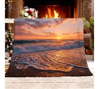 Genérico Manta Regalo XL 150x200cm Olas Al Atardecer Junto Al Mar Sofá Sherpa Lana de Franel Suave cómodas Mantas de Felpa Color Naranja Manta para Cama el Hogar Silla Viajes Playa Picnic