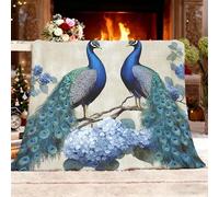 Genérico Manta Regalo XXL 180x220cm Animales Pavo Real Ramas Flores Sofá Sherpa Lana de Franel Suave cómodas Mantas de Felpa Color Claro Manta para Cama el Hogar Silla Viajes Playa Picnic
