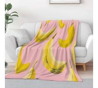 Genérico Manta Rosa Franela para Cama 150 x 200 cm, Manta Mullida Sin Bolíticas Ultra Suave con Simple Fruta Plátano Decoración - Apta para Todas Las Estaciones