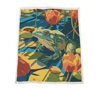 Genérico Manta Sherpa Reversible, Pop Art Rana Nenúfar Plaid Polar de Microfibra, Suave y Cálida, Gruesa para Invierno, Anti-Pilling sin Pelusas, para Sofá y Cama, 150 x 180 cm, Verde