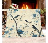 Genérico Manta Sofá XL 130x150cm China Pintura De Flores Y PáJaros Franela Mantas Térmica Estilo Acuarela Manta Cama Multifuncional Esponjosa para Dormitorio Sofá Viajes Camping Blanket