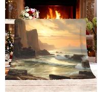 Genérico Manta Suave y Acogedora XL 150x200cm Rocas De Playa Y Olas Cálida Manta Sofa de Franela Amarillo Anaranjado Esponjosa Sherpa Gruesa de Sofá de Cama o de Sala de Estar Dormitorio Oficina