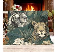 Genérico Mantas para Cama 135 de Franela Tigre LeóN Flores Plantas Tropicales Manta Polar para Sofa Extra Suave para Sofá Viajes Niños Verde Cobijas de Regalo para Mujer y Hombre 180x200 cm XXL
