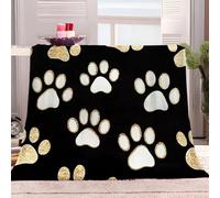 Genérico Mantas para Sofá Huellas De Perro Dorado Blanco 130x150 cm Manta Polar Sherpa, Acogedora Manta Franela, Manta para Cama, Manta Sofa, Manta para Siesta, para Toda Estación