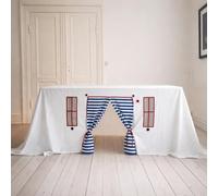 Genérico Mantel Decorativo Ventanas, Mantel Cumpleaños, Mantel Tipi Fiesta, Poliester, Diseño caída al Suelo con Puerta y Ventanas, Familias, 1pz 340x239 cm Mesa 6-8 Pax (Azul)