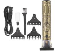 Genérico Máquina Cortapelos Eléctrica Cabezal de Buda Dorado, Motor Potente y Carga USB, Metal 4 Peines para Uso Profesional en Salones de Belleza