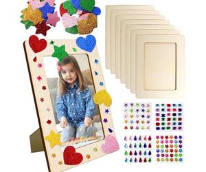 Genérico Marcos de madera - Marcos de madera para actividades creativas - Soporte para póster elegante en bruto de 20 x 15 cm con pegatinas de estrellas con lentejuelas para oficina, mesa, dormitorio