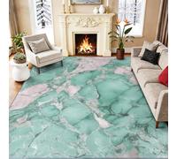 Genérico Mármol Fino Alfombra Lavables 120 x 180 cm para Sala de Estar, Abstracto Alfombras Antideslizante para Dormitorio Habitación Infantil, Pelo Corto Franela Verde Menta