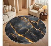 Genérico MáRmol Negro Alfombra Redonda para Salón 80 cm, Textura Dorada Alfombra Redonda Antideslizante de Pelo Corto Lavable a máquina para Pasillo y Dormitorio Cojines Decorativos