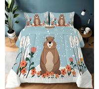 Genérico Marmota Edredon Cama 105, Marmota Caricatura Juego de Cama de Microfibra, 1 Nordico 180x220 y 2 Fundas, Ligero y Suave, 4 Estaciones B1401