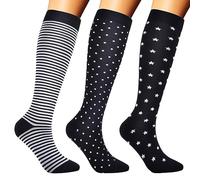 Genérico Marrón Niña 3 pares de calcetines de compresión para hombres y mujeres, calcetines de apoyo coloridos para deporte, vuelo, correr, ciclismo, calcetines antideslizantes de fútbol, Le Noir, S