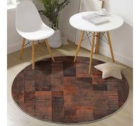 Genérico Marrón Pelo Corto Alfombra Redonda, Simple Abstracto Veta De Madera Impresión Alfombra Redonda Lavable No es Fácil Desvanecerse - Diámetro 120 cm para Dormitorio Oficina Hotel