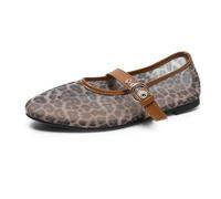 Genérico Mary Janes Planos para Mujer Leopardenmuster Verano Ligero y Transpirable Zapatos de Caminar Mujer de Red Transparente Decorado con Pequeños Diamantes de Imitación Zapatos Minimalistas Punta