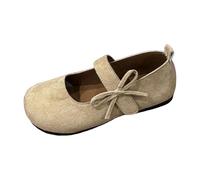 Genérico Mary Janes Planos para Mujer Ligeras y Cómodas con Bride Adorna con un pequeño nudo Zapatos Punta Redondeada Cerrado a Pecar Suela Flexible Zapatos Planos con Correa, beige, 36 EU