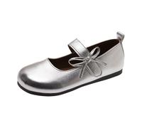 Genérico Mary Janes Planos para Mujer Ligeras y Cómodas con Bride Adorna con un pequeño nudo Zapatos Punta Redondeada Cerrado a Pecar Suela Flexible Zapatos Planos con Correa, plata, 35 EU