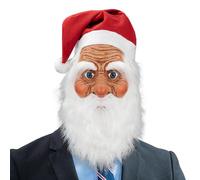 Generico Máscara de Papá Noel para adultos - Máscara de Navidad de látex, cabeza de Papá Noel, gorro rojo y barba blanca, juegos de rol para fiestas, disfraces, piezas de entretenimiento