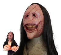 Genérico Máscara del Diablo Espeluznante - Tocado Fantasma Escalofriante - de Halloween Aterradora con Cabello Largo y Dientes para Fiestas Escolares Casas Encantadas y Representaciones Escénicas