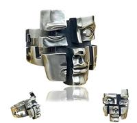 Genérico Máscara dividida-Persona Anillo de plata, Anillo abierto ajustable con personalidad facial en 3D, Anillos de arte abstracto vintage (1 pcs)