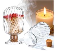 Genérico Match Holder, Decorative Glass Jar with Spiral Texture, Airtight Cloche for Storing Matches or Small Items, Reusable Beads Container, Matches Not Included (7.3*12.7cm)