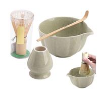 Genérico Matcha Making Kit, Matcha Tool Set, Tea Ceremony Kit, Ceramic Bowl and Wooden Whisk, Scoop with Holder, for Travel Home Kitchen Brewing, 5.59x2.87 Inches Natural 1 Set
