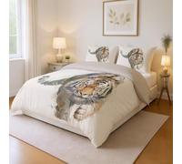 Genérico Material Duradero Amarillo Beige Parure de Lit Estilo Chino Pintura a Tinta Tigre Lavable a Máquina Microfibra para Niños y Adultos Duvet Cover 200 x 200 cm