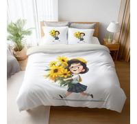 Genérico Material Duradero Blanca Amarillo Dibujo Animado Parure de Lit Simple Floral Niña Fácil Cuidado Microfibra para Niños y Adultos Duvet Cover 150 x 200 cm