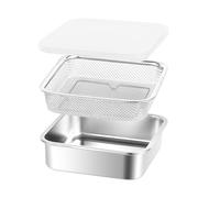 Genérico Meal Prep Containers - With Strainer Airtight Stackable | Stainless Steel Kitchen Storage Basket Box Lids | Leakproof Lunch Organizer For Fruit Vegetable Snack French Fries Home Camping