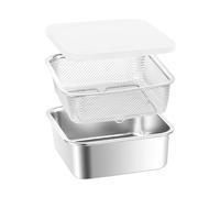Genérico Meal Prep Containers - With Strainer Airtight Stackable | Stainless Steel Kitchen Storage Basket Box Lids | Leakproof Lunch Organizer For Fruit Vegetable Snack French Fries Home Camping