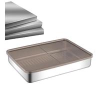 Genérico Meat Keeper For Refrigerator - 26.5x19.5cm Bacon Container | Stainless Steel - Storage Tray | Deep Square Draining Crisper | Oil Strainer Food Organizer Fridge