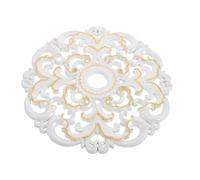 Genérico Medallón de Techo Redondo de Yeso Sintético Flores Talladas Estilo Europeo, Color Blanco Perla Detalles Dorados, Placa Decorativa para Luminarias Empotradas y Ventiladores,