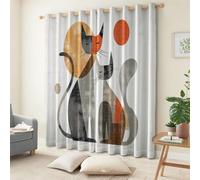 Genérico Medieval Retro Cortina Opaca Animal Abstracto Gato Impresión 3D Cortinas con Ojales, Beige Cortinas Termicas 2 Paneles 117An x 183Al cm para niños niñas Dormitorio Ventana