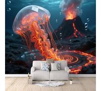 Genérico Medusa Papel pintado panorámico, 200×140cm, Lava Volcánica, Océano De Medusas Papel pintado Tejido No Tejido decoración de pared, dormitorio, salón, póster de pared, XXL grande