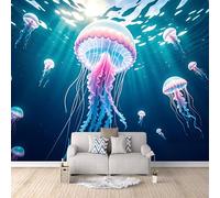 Genérico Medusa Papel pintado panorámico, 200×140cm, Medusas Rosas De Ensueño De Aguas Profundas Papel pintado Tejido No Tejido decoración de pared, dormitorio, salón, póster de pared, XXL grande
