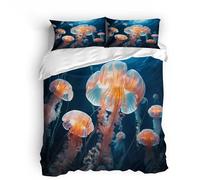 Genérico Medusas De Aguas Profundas Funda Nórdica 135x200cm + 2 x Funda de Almohada 50x75cm 3 Piezas Microfibra Premium Animales Marinos Estampado 3D HD Incluye 4 Correas de Fijación y Cremallera