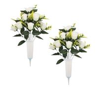 Genérico Memorial Grave Flower Set, Artificial Cemetery Plant Ornament System, Realistic Outdoor Floral Decoration Kit, Patio Lawn Gravesite Use Support, Funeral Memorial Day Garden Display Decor