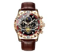 Genérico Men’s Watch, Waterproof Business Clock, 1.77 Inches Glowing Analog Display, Moon Phase Wristwear, with PU Leather Strap for Hiking, Sports, Mountaineering, Daily Work Use