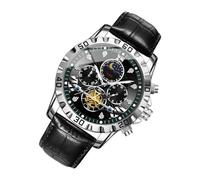 Genérico Men Watch - Waterproof Sports Analog Moon Phase Wristwatch 45mm | Glowing Metal Case PU Leather Strap Outdoor Watch for Fishing Work Sports and Mountaineering